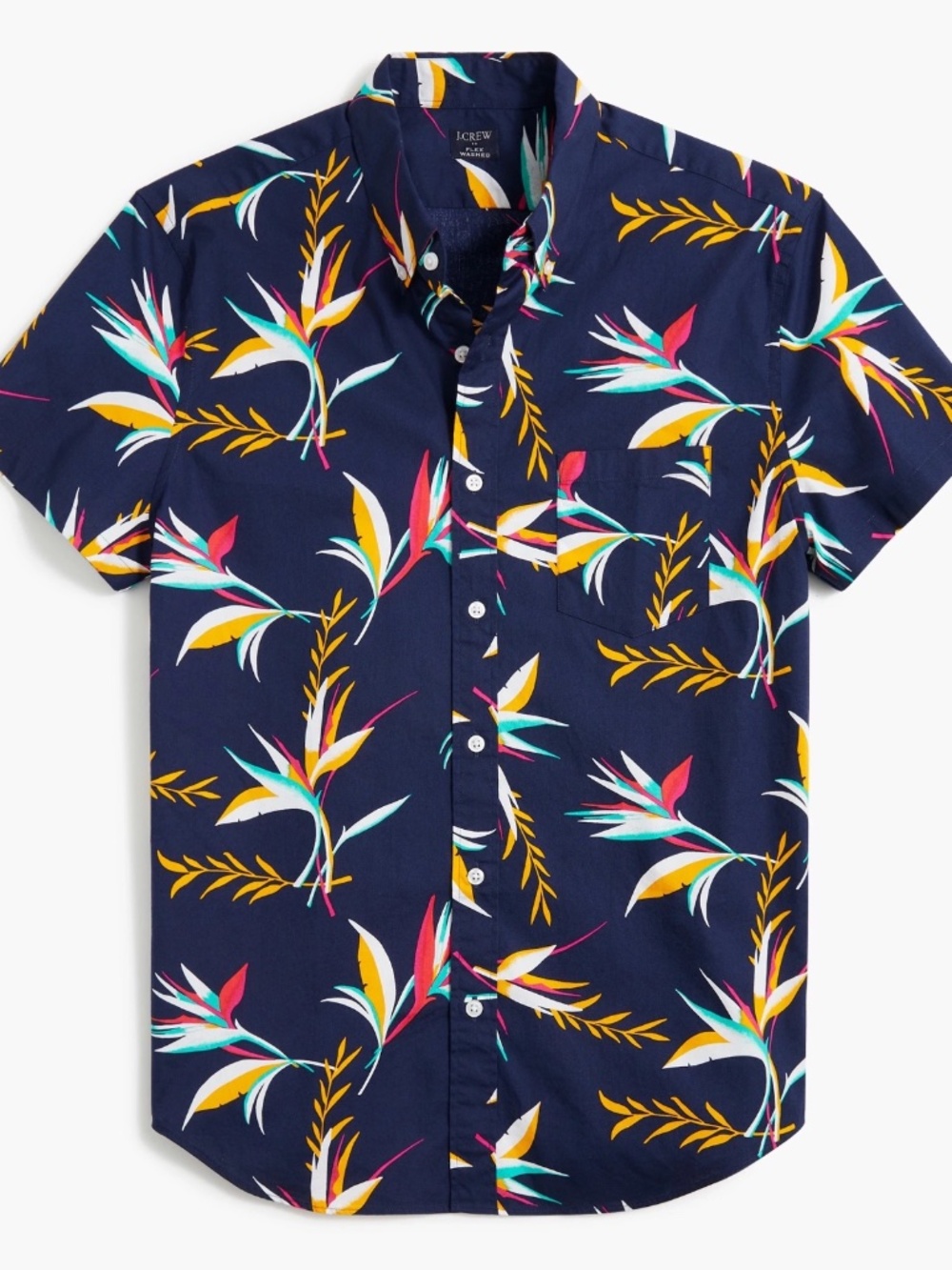 J.Crew Slim Fit Tropical Floral Button Shirt Navy Short Sleeve Men M